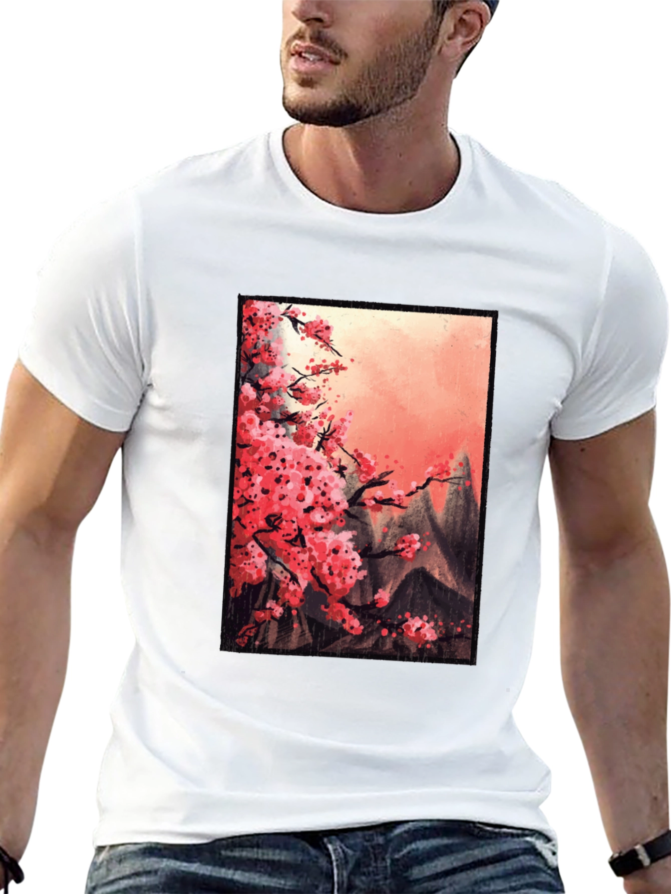 Cherry Blossom Mountain Scene Graphic Tee