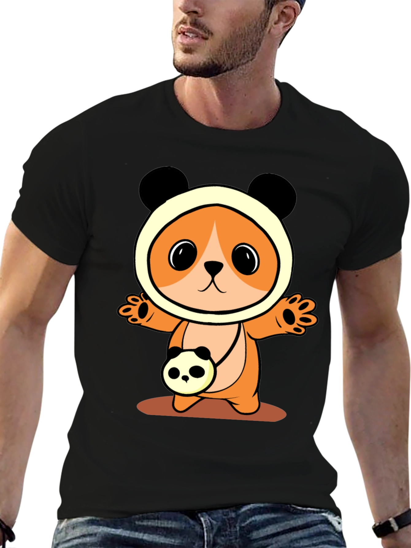 Cute Cartoon Panda Bear T-Shirt - Black