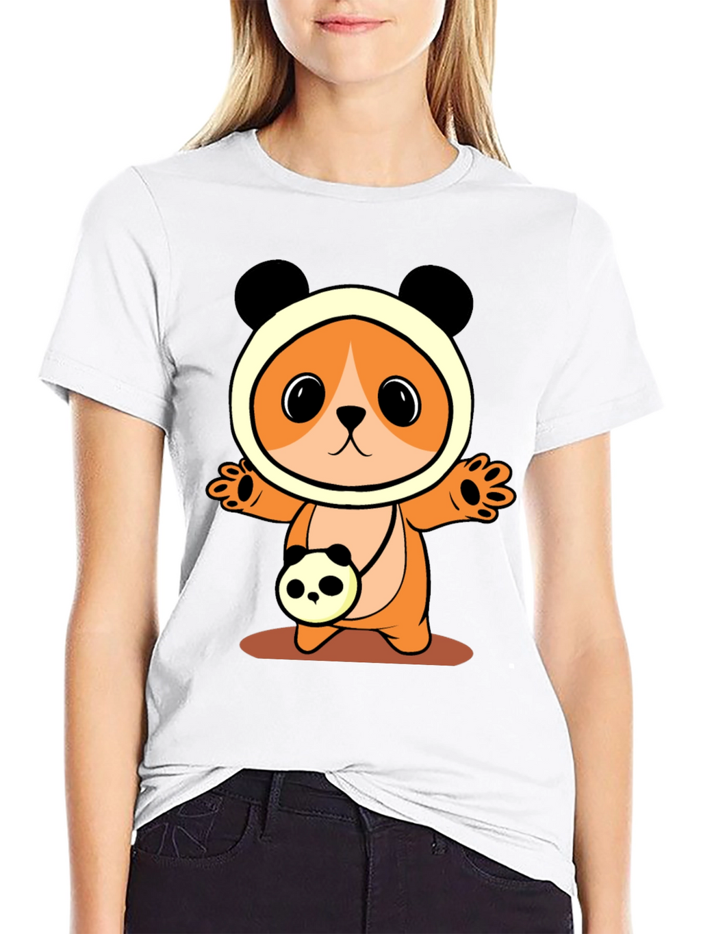 Cute Cartoon Panda Bear T-Shirt - Black