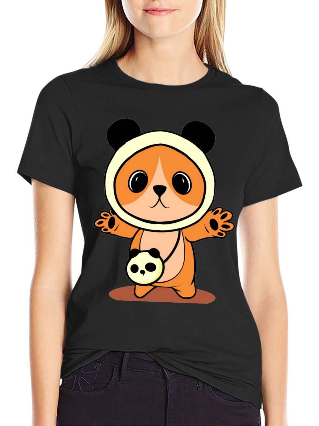 Cute Cartoon Panda Bear T-Shirt - Black
