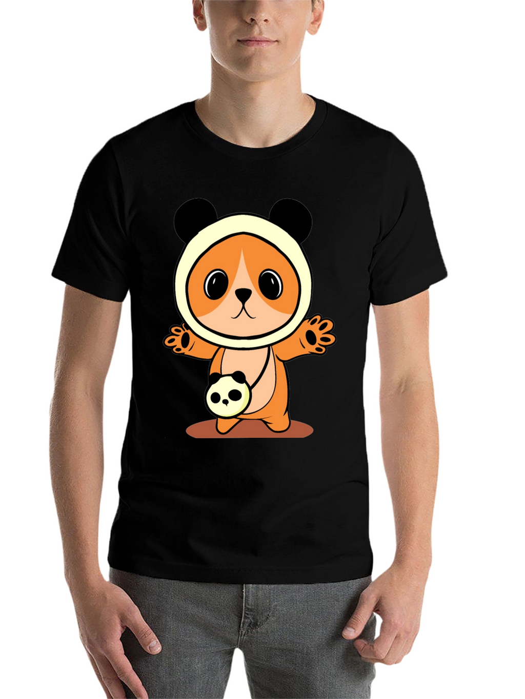 Cute Cartoon Panda Bear T-Shirt - Black