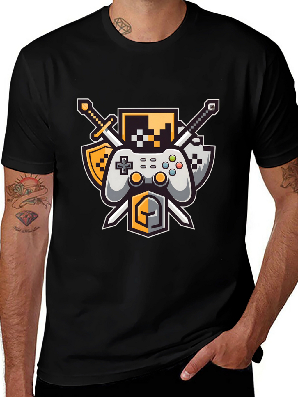 Gamers Crest Black T-Shirt - Sword & Controller
