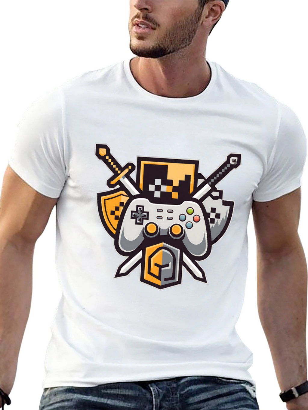 Gamers Crest Black T-Shirt - Sword & Controller