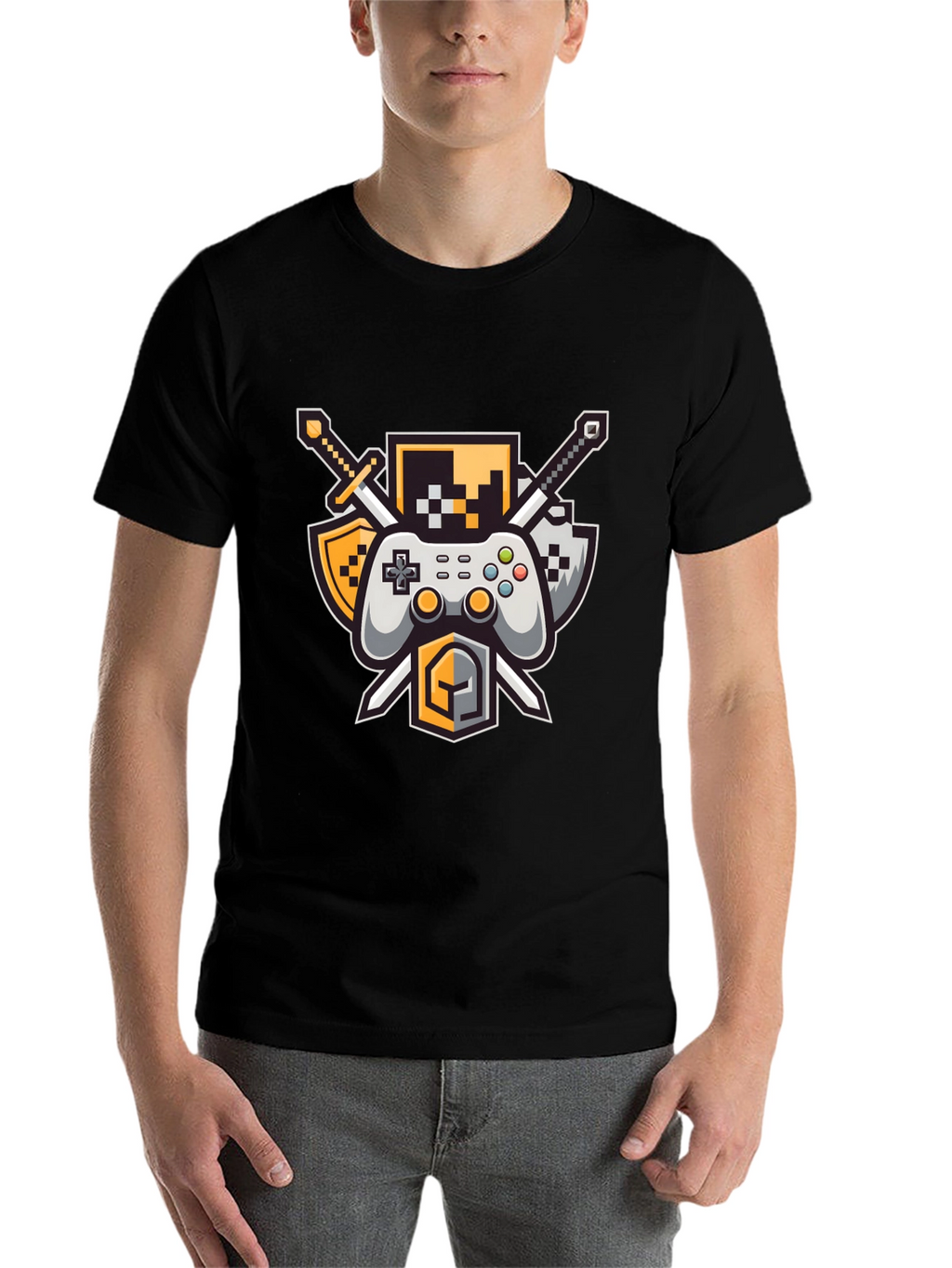 Gamers Crest Black T-Shirt - Sword & Controller