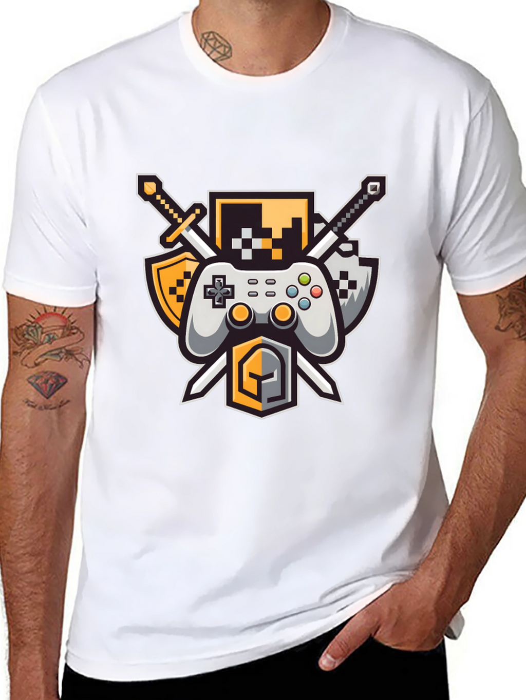 Gamers Crest Black T-Shirt - Sword & Controller