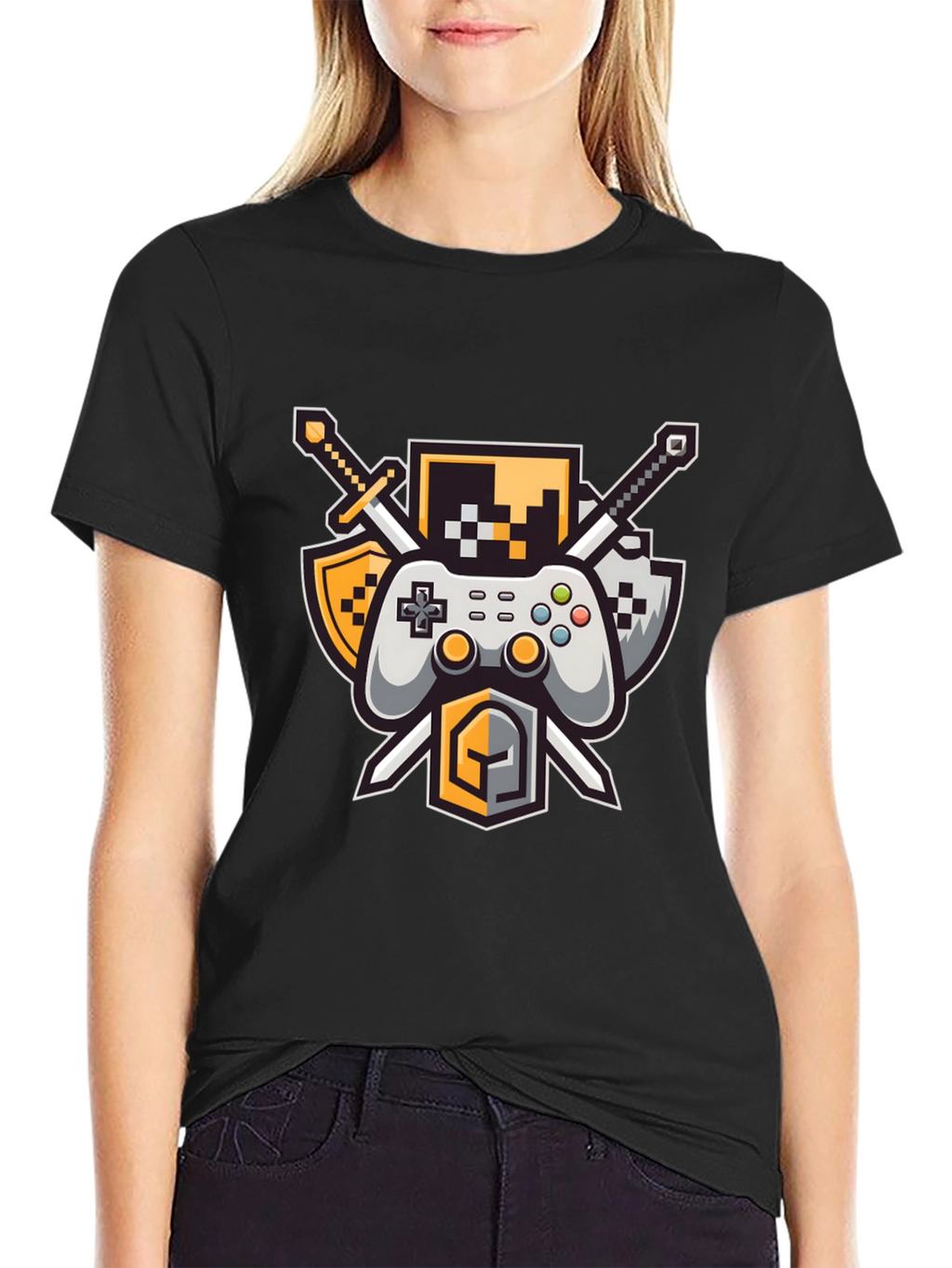 Gamers Crest Black T-Shirt - Sword & Controller