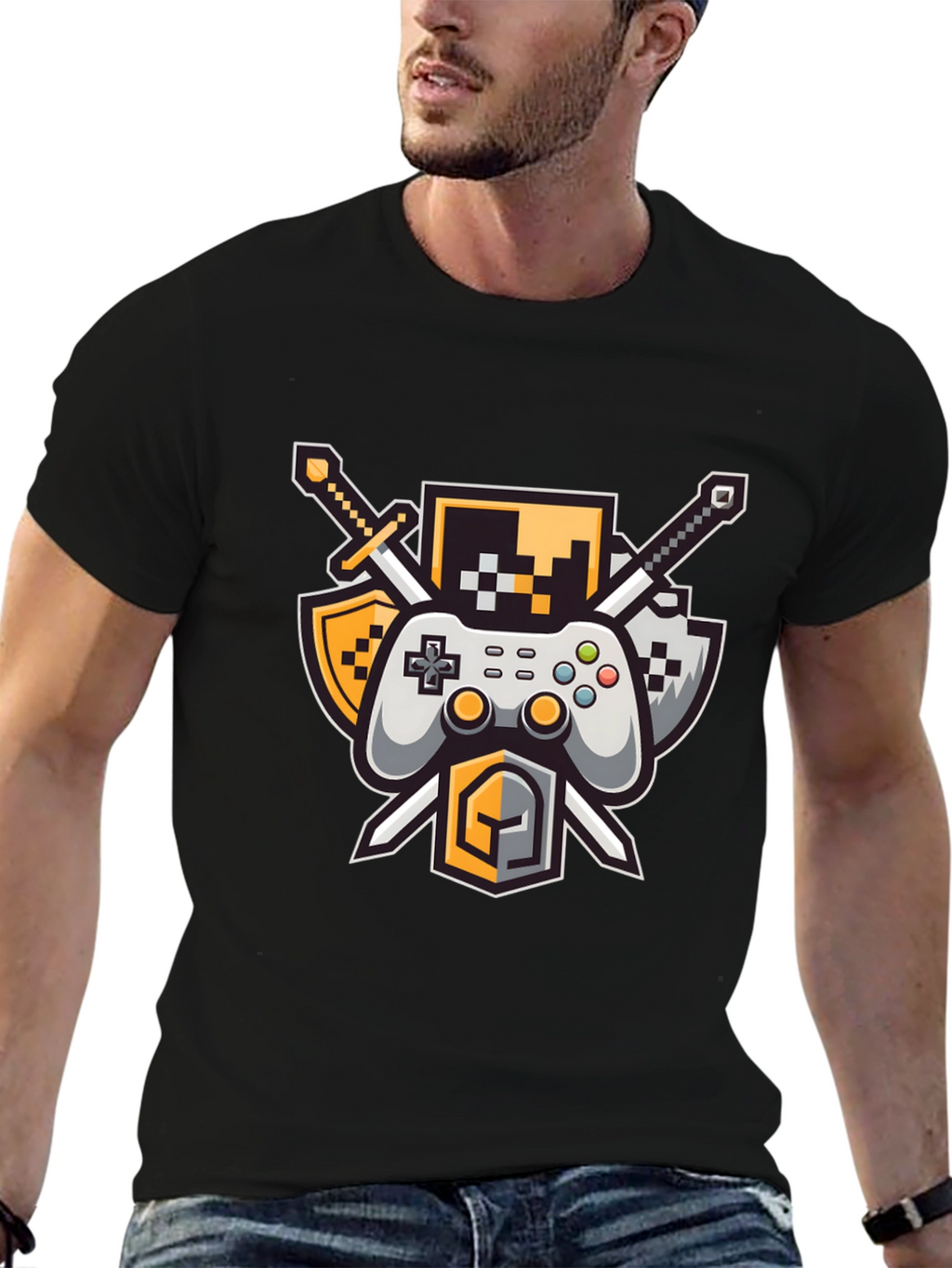 Gamers Crest Black T-Shirt - Sword & Controller