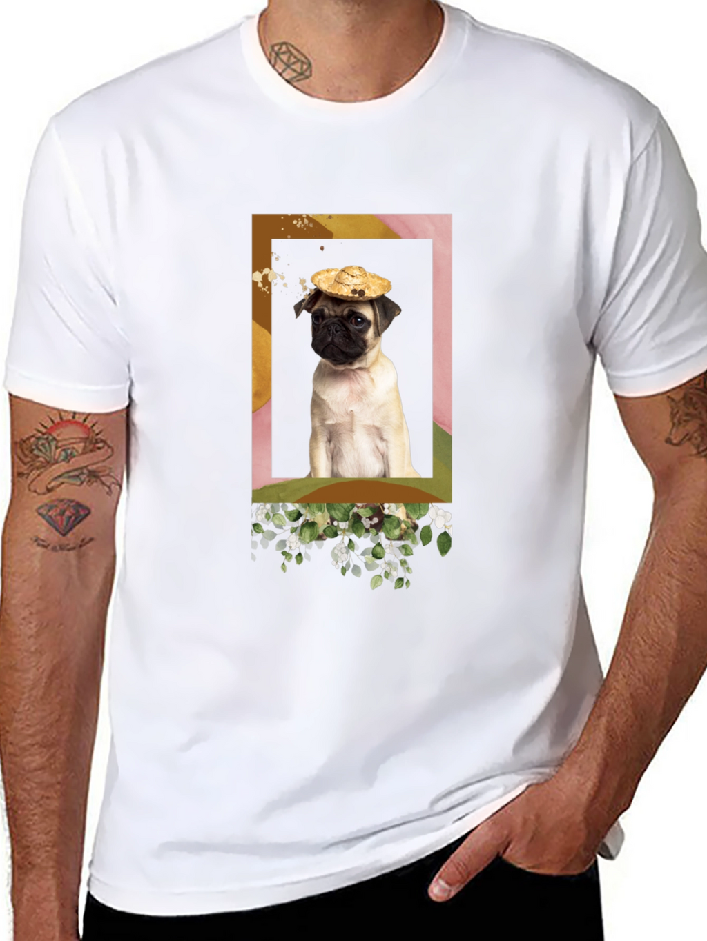 Pug in Hat Graphic T-Shirt - Unique Design