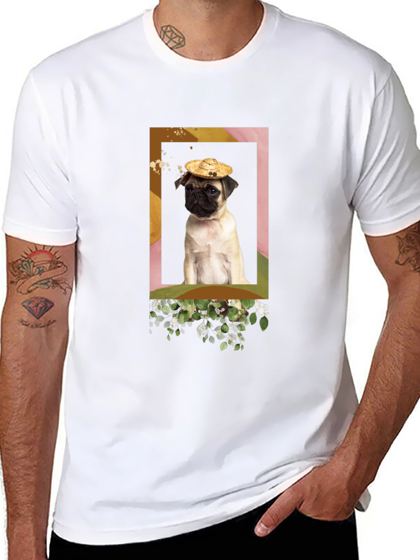 Pug in Hat Graphic T-Shirt - Unique Design