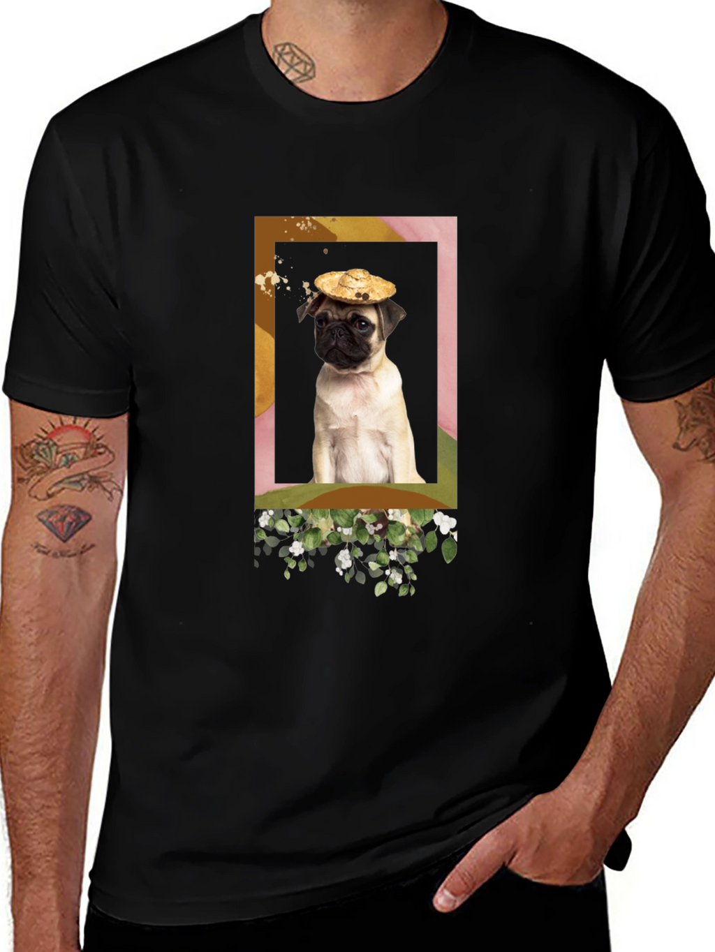 Pug in Hat Graphic T-Shirt - Unique Design