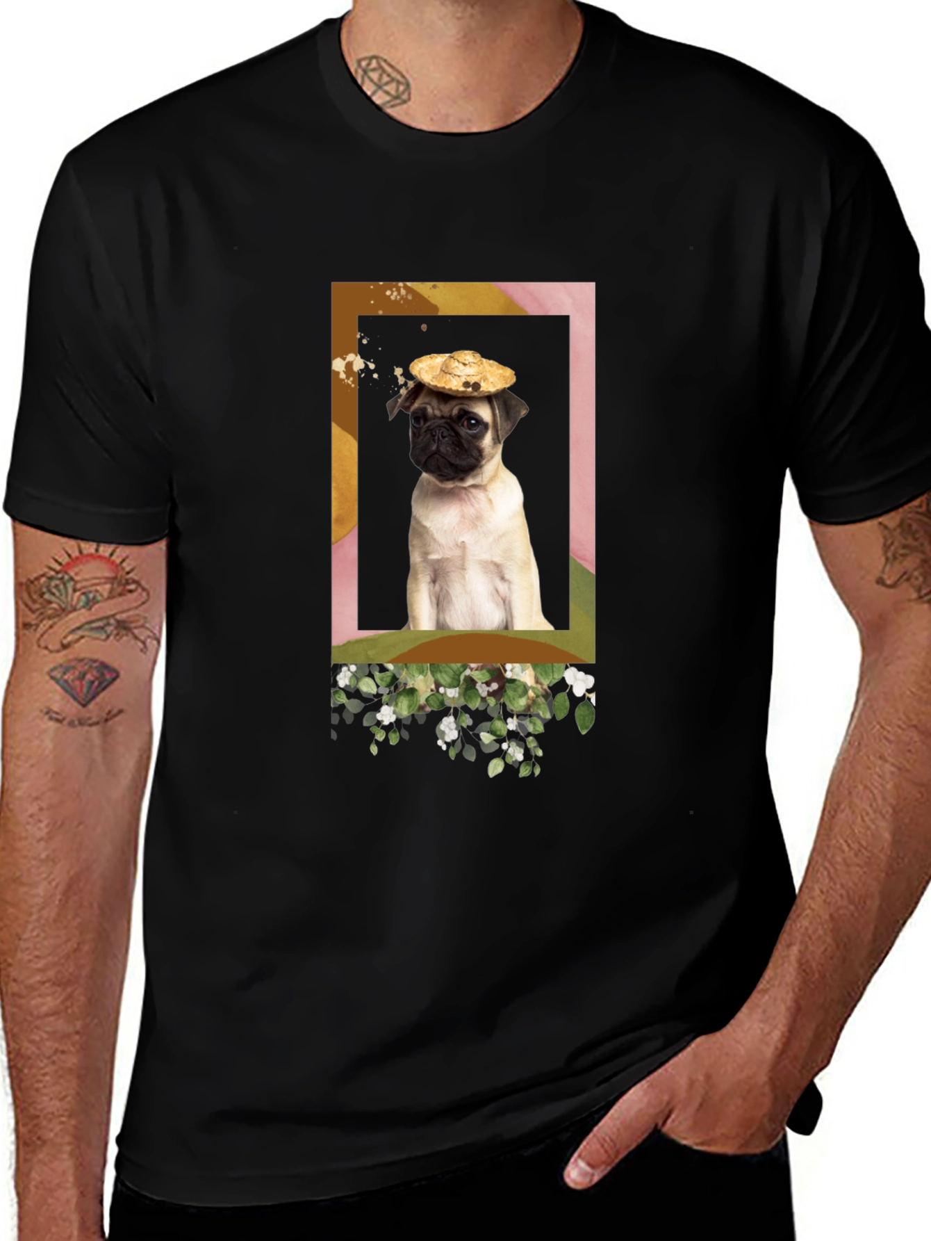 Pug in Hat Graphic T-Shirt - Unique Design