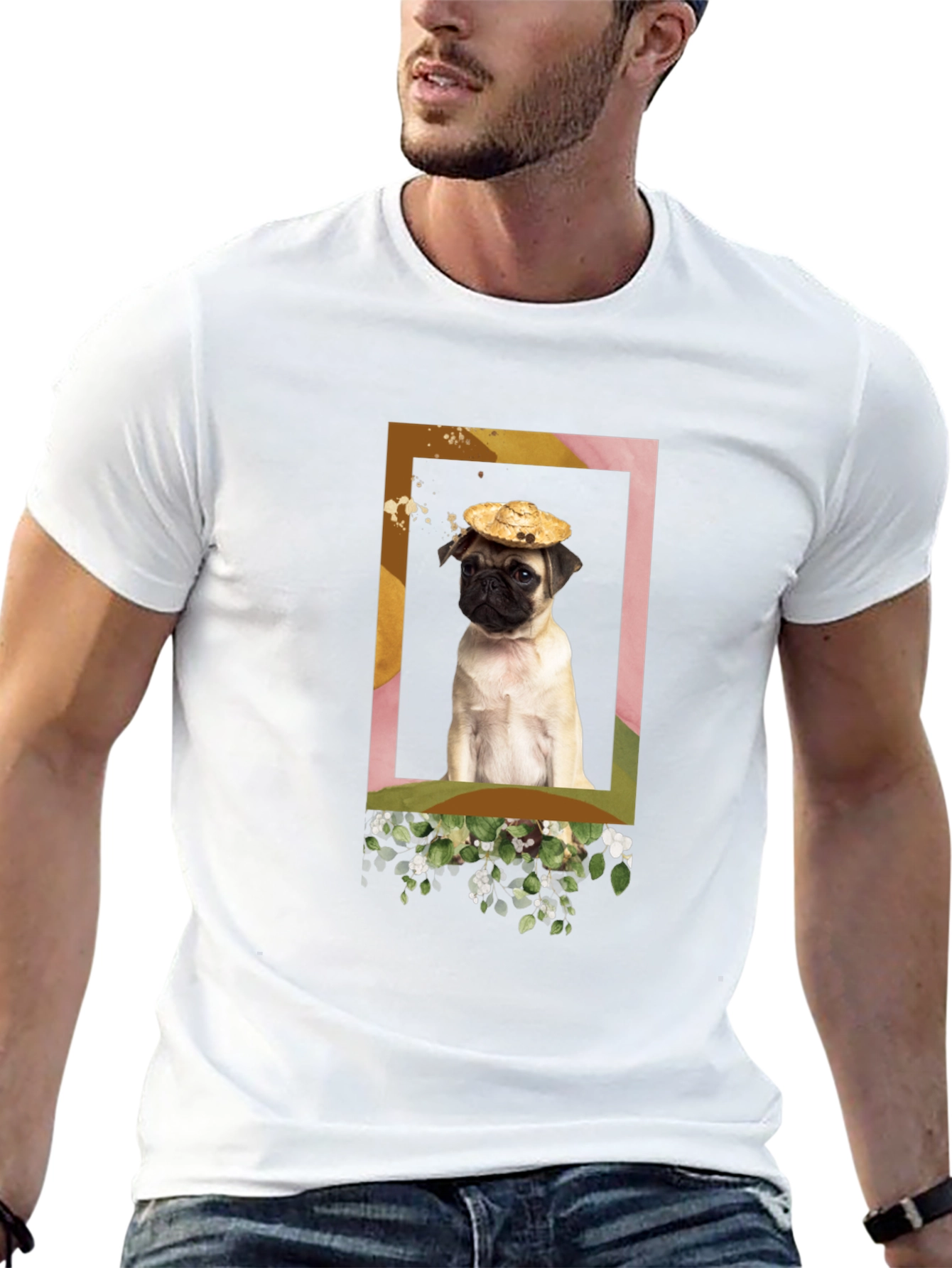 Pug in Hat Graphic T-Shirt - Unique Design