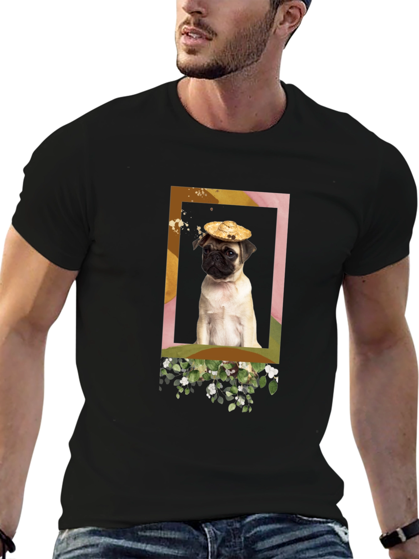 Pug in Hat Graphic T-Shirt - Unique Design