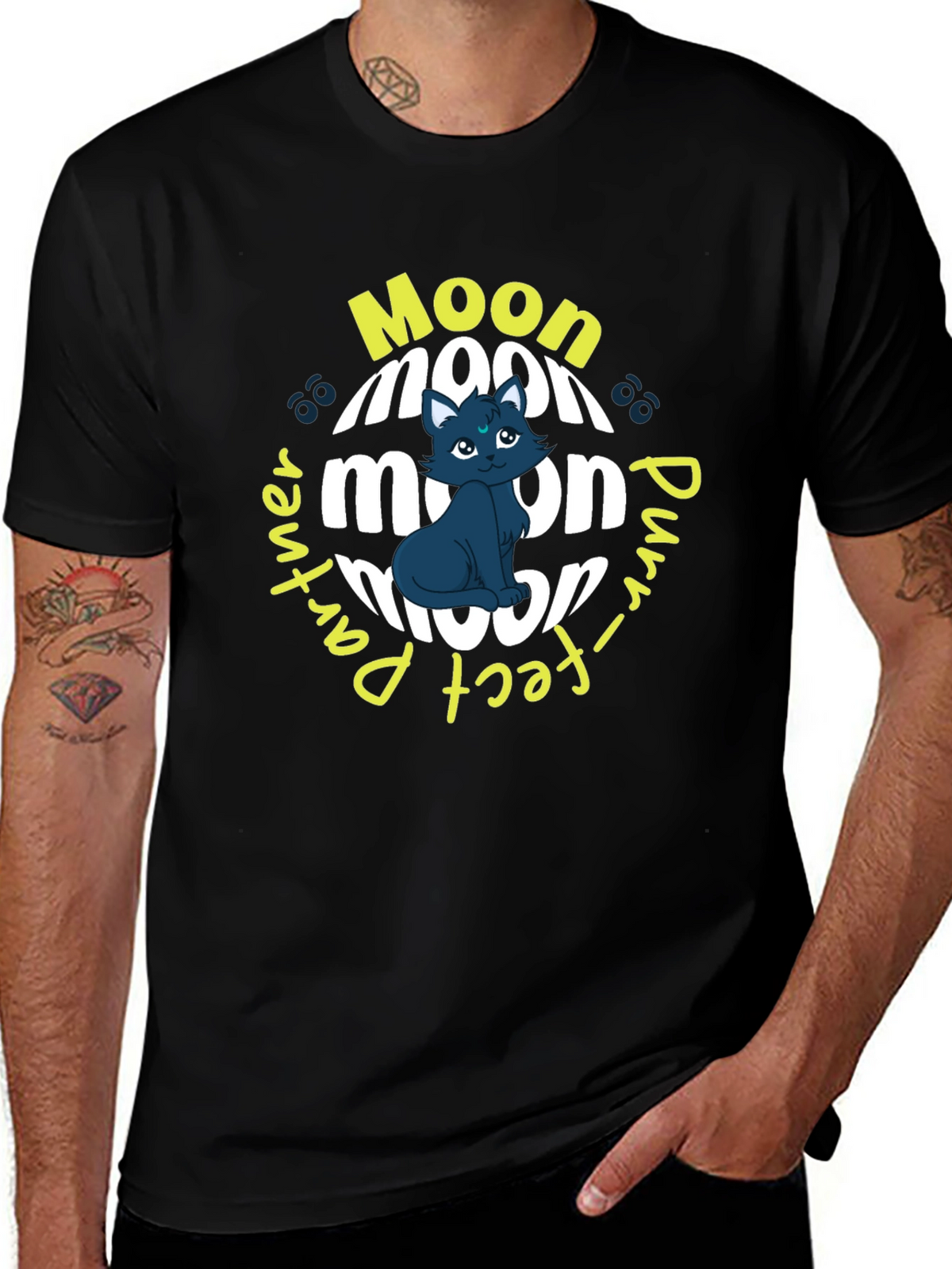 Moon Purr-fect Partner Black T-Shirt