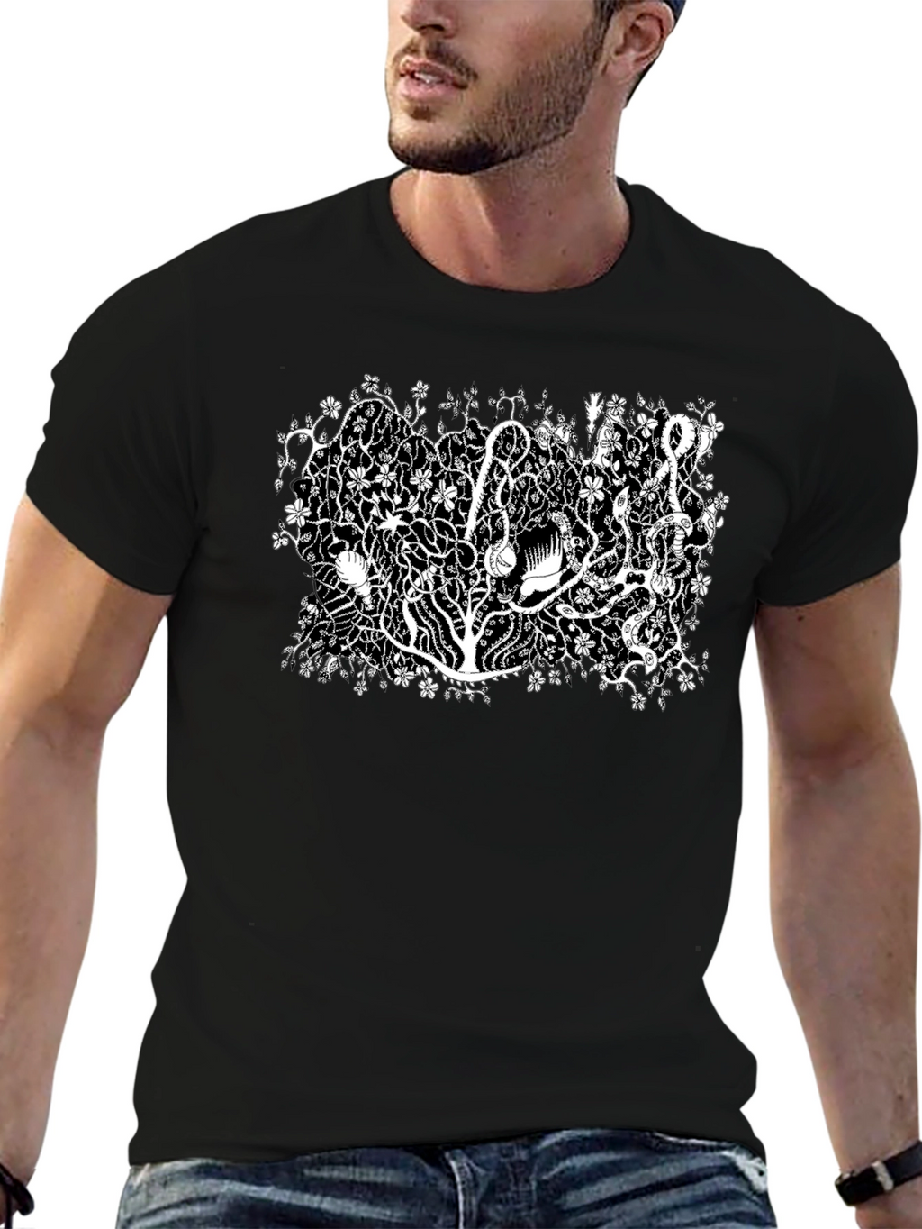 Botanical Black Tee - Unique Plant Life Design