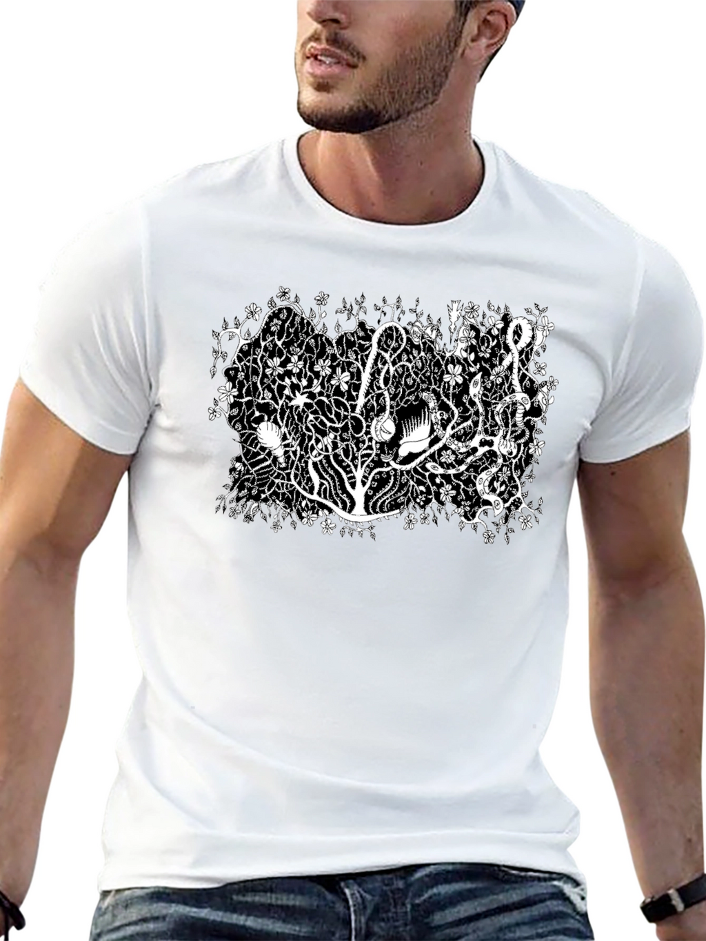 Botanical Black Tee - Unique Plant Life Design