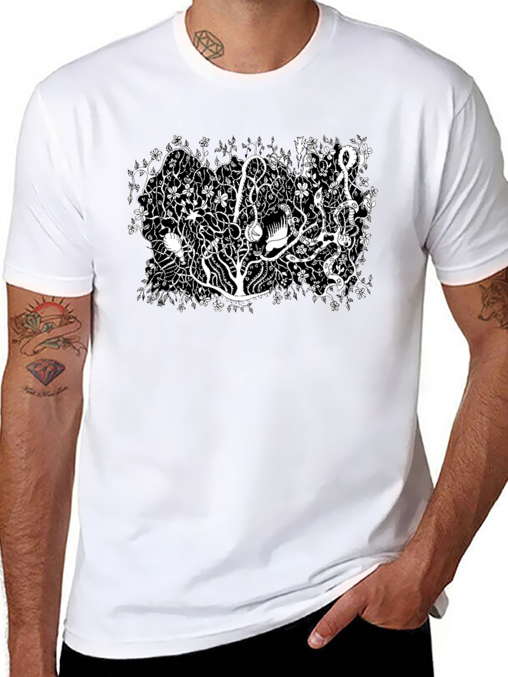 Botanical Black Tee - Unique Plant Life Design