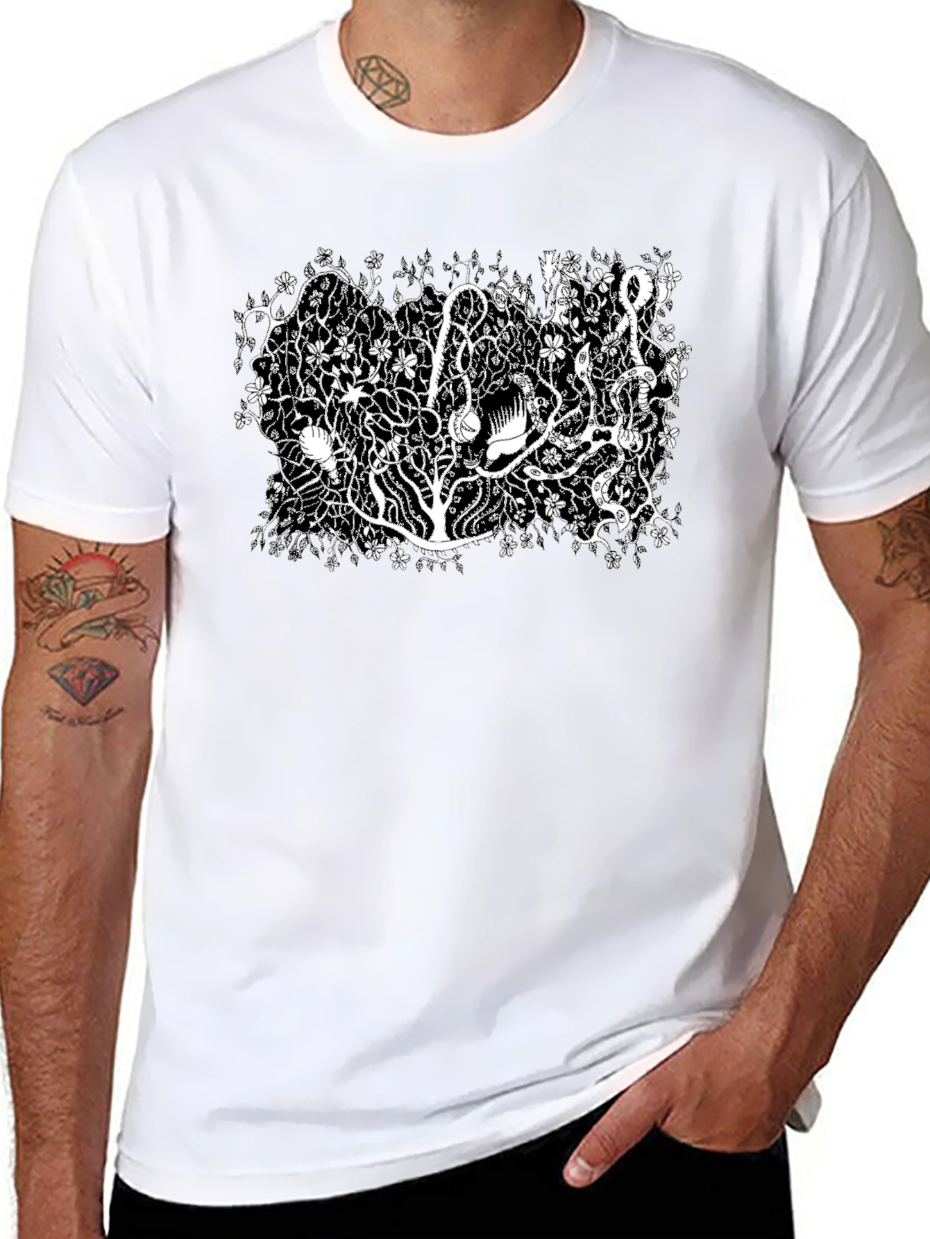 Botanical Black Tee - Unique Plant Life Design