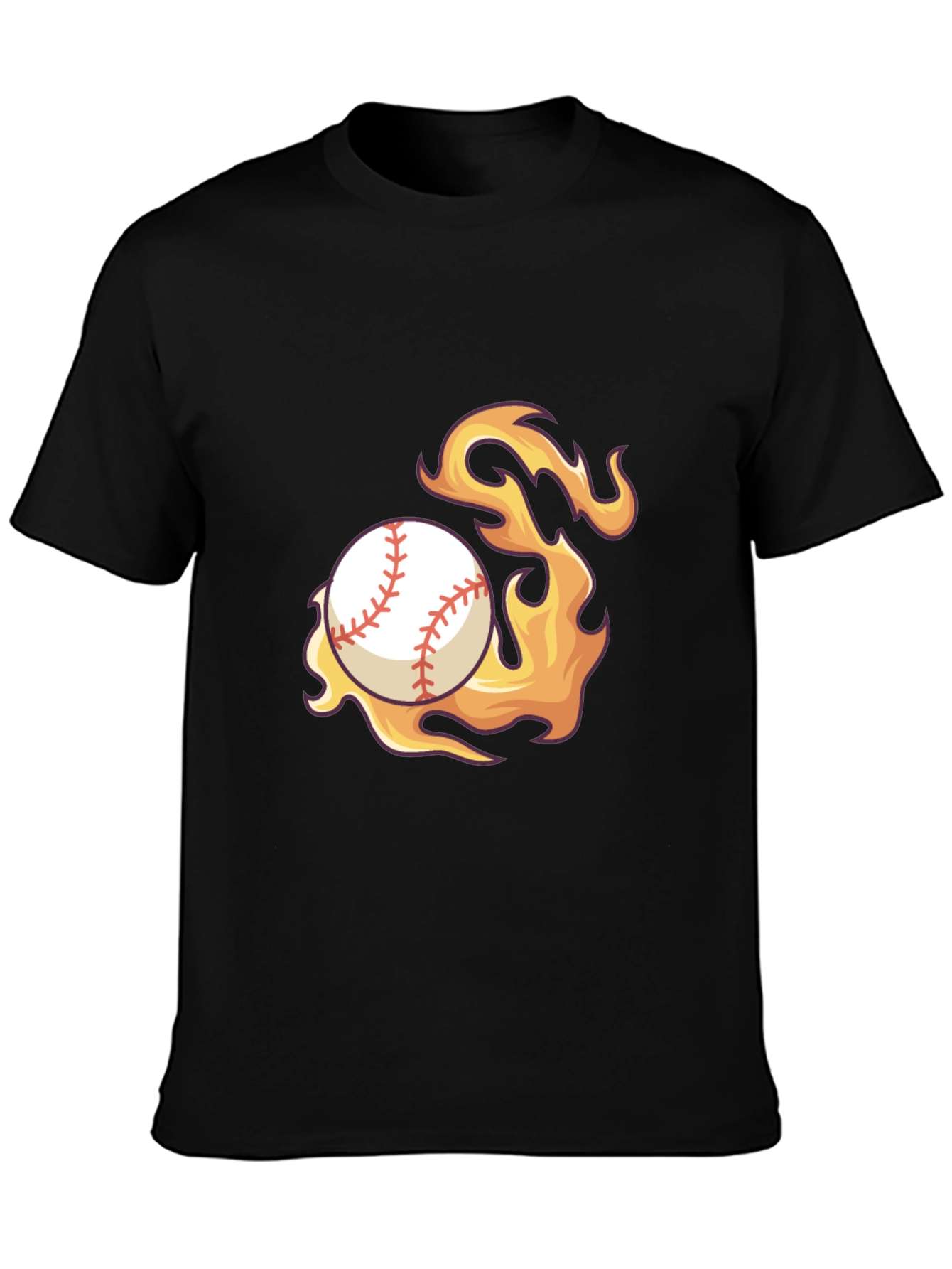 Flaming Baseball Graphic Tee - Black Cotton Shirt