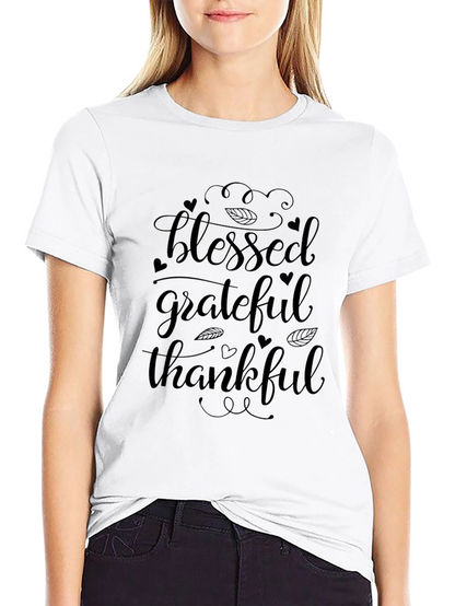 Blessed Grateful Thankful Black Graphic T-Shirt