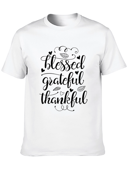 Blessed Grateful Thankful Black Graphic T-Shirt