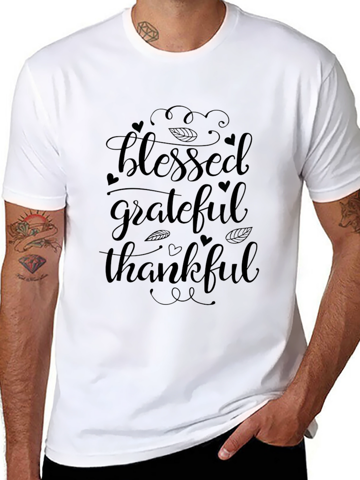 Blessed Grateful Thankful Black Graphic T-Shirt