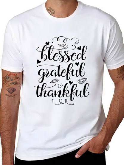 Blessed Grateful Thankful Black Graphic T-Shirt