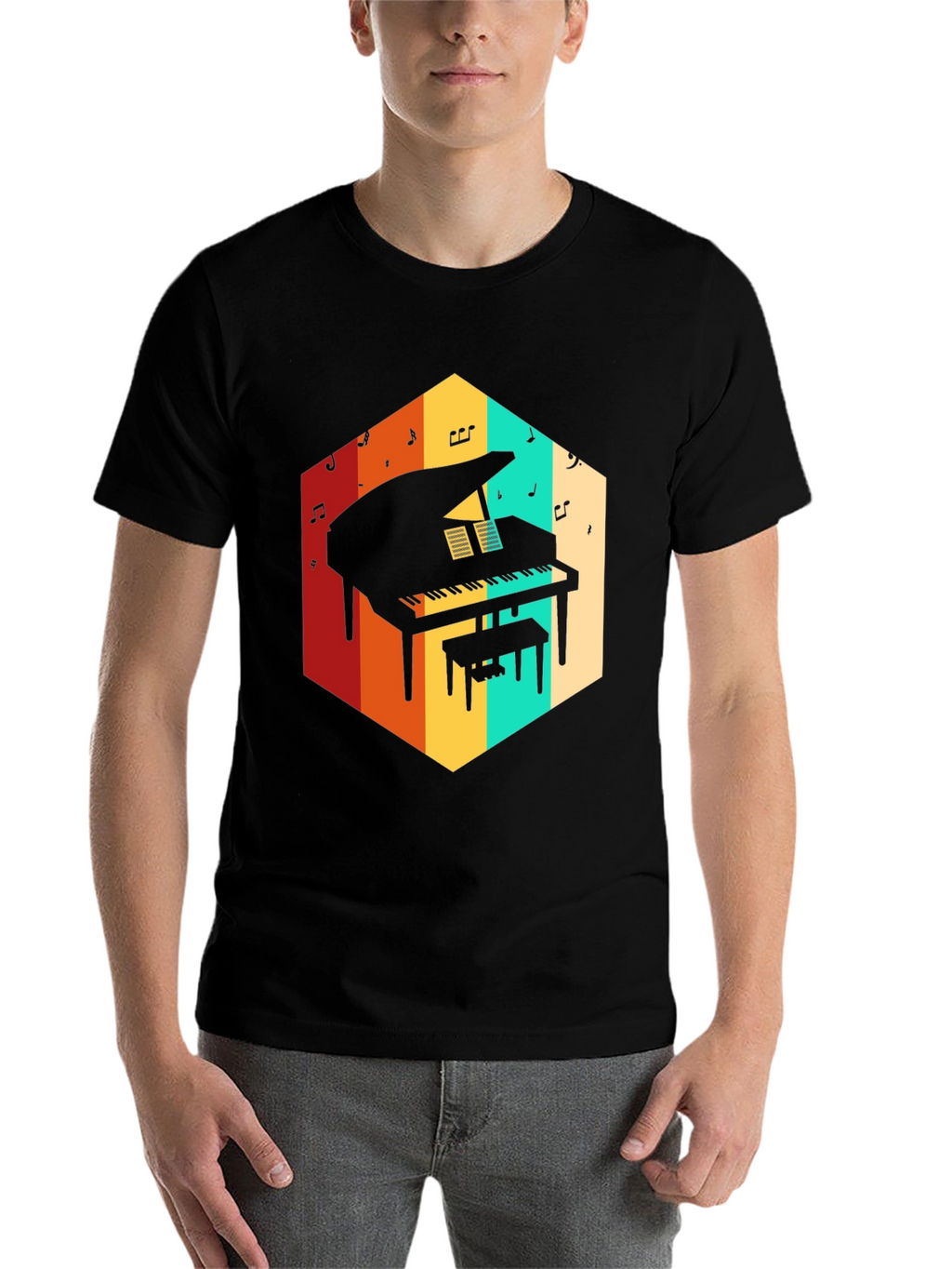 Retro Grand Piano Graphic Tee - Music Lover T-Shirt