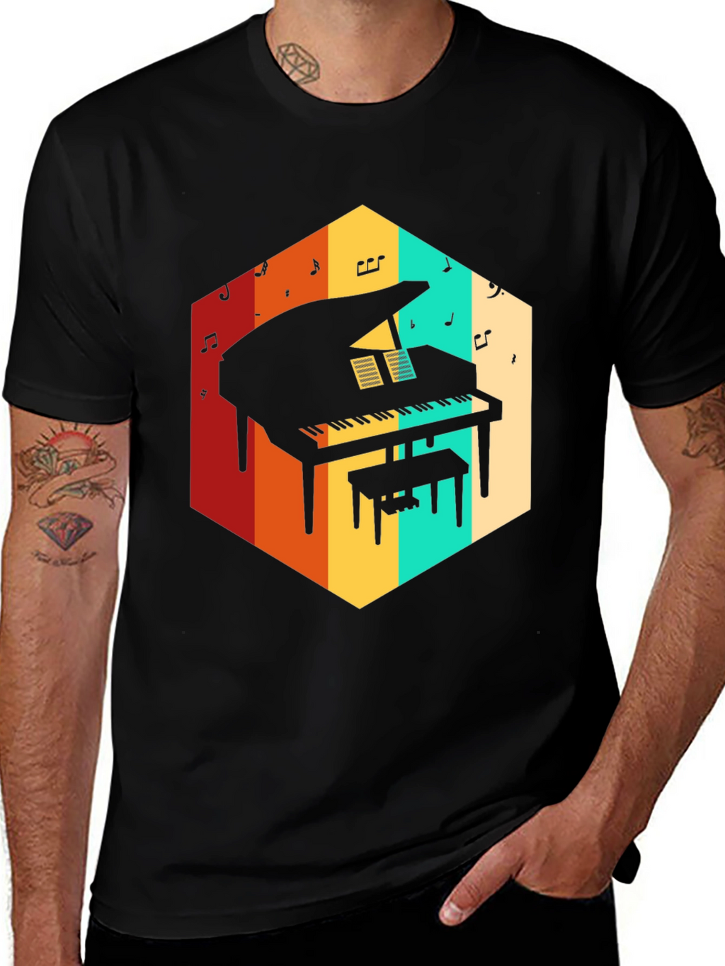 Retro Grand Piano Graphic Tee - Music Lover T-Shirt