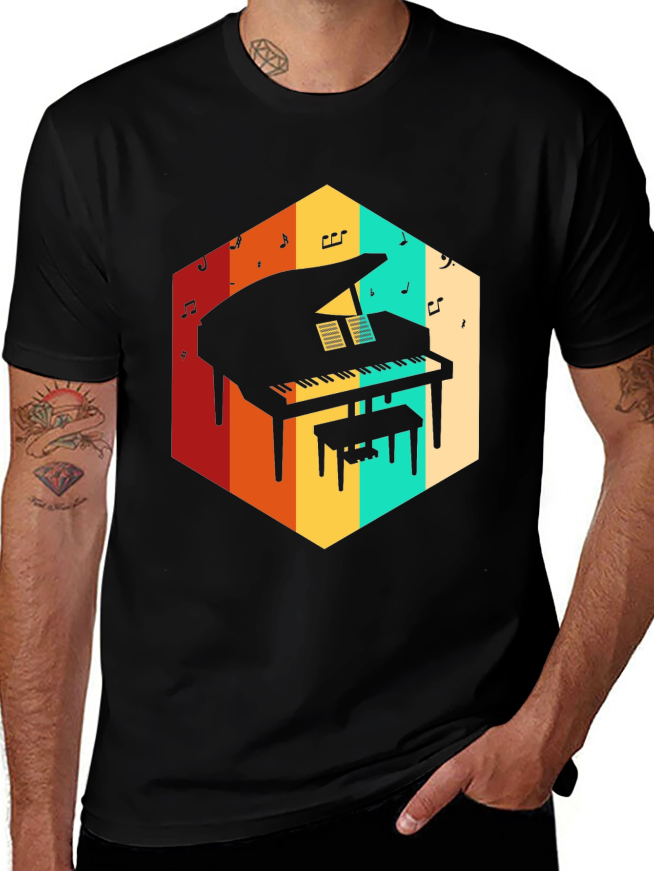 Retro Grand Piano Graphic Tee - Music Lover T-Shirt