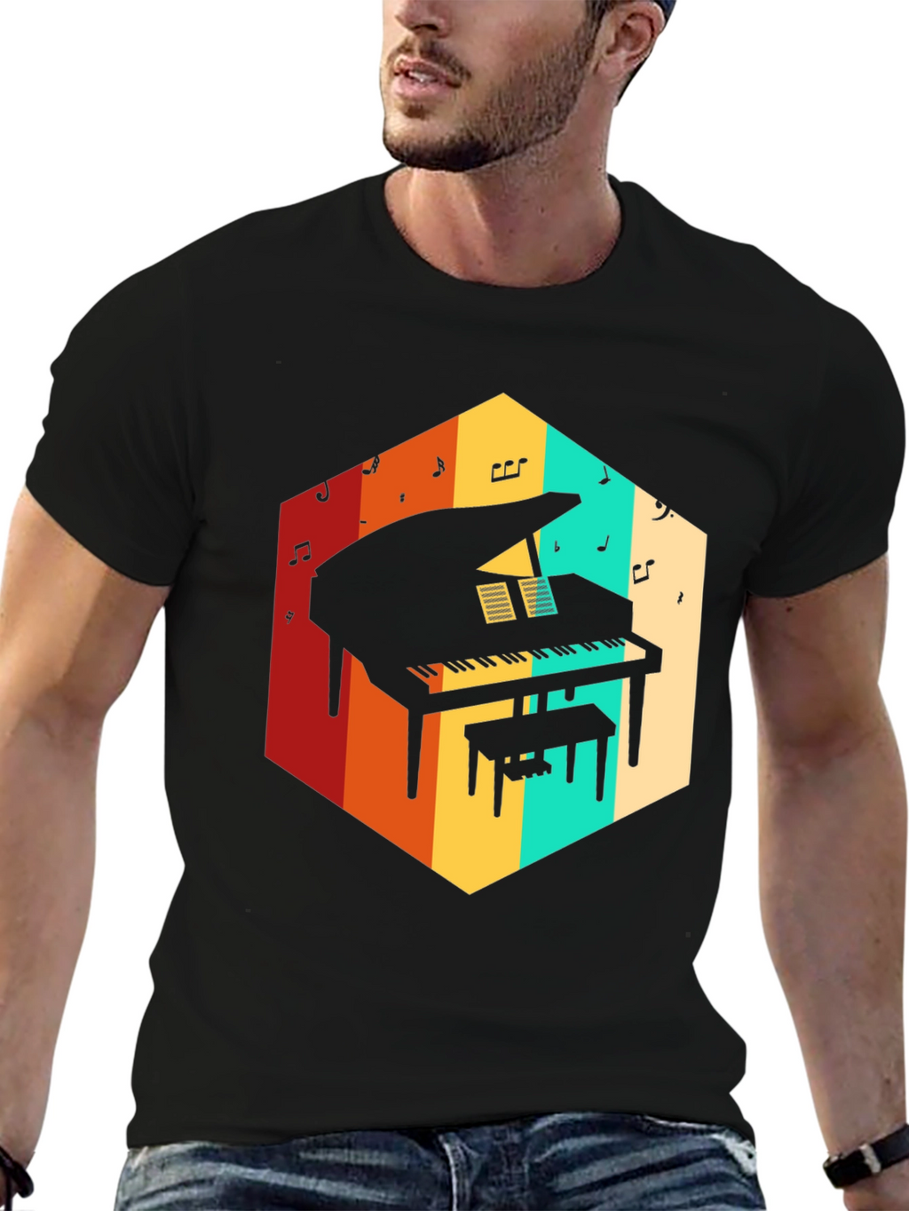 Retro Grand Piano Graphic Tee - Music Lover T-Shirt