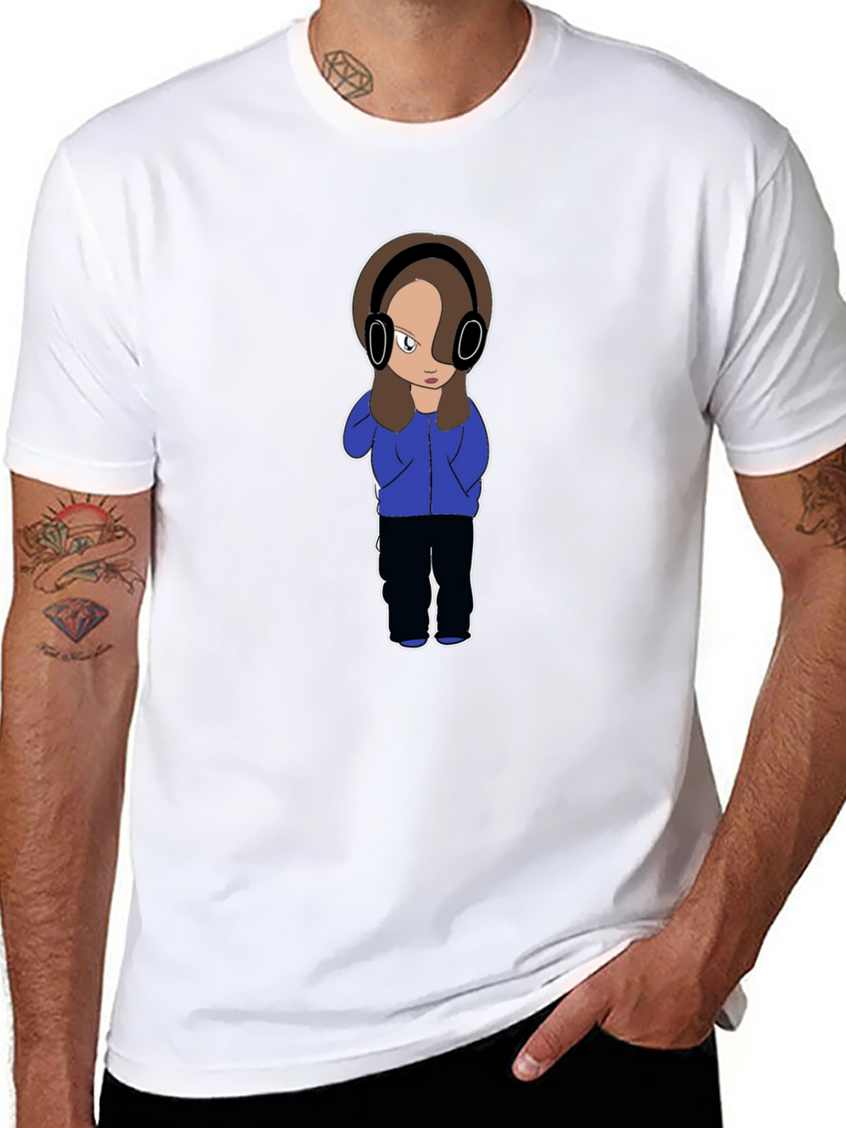 Cartoon Girl with Headphones Graphic T-Shirt