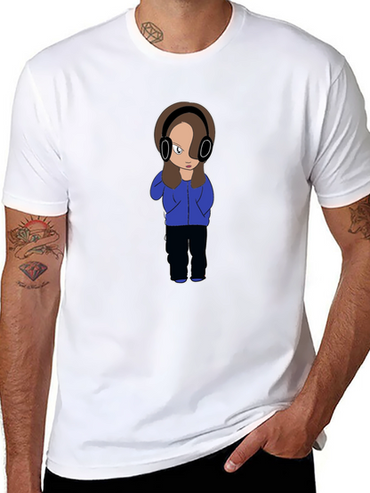 Cartoon Girl with Headphones Graphic T-Shirt