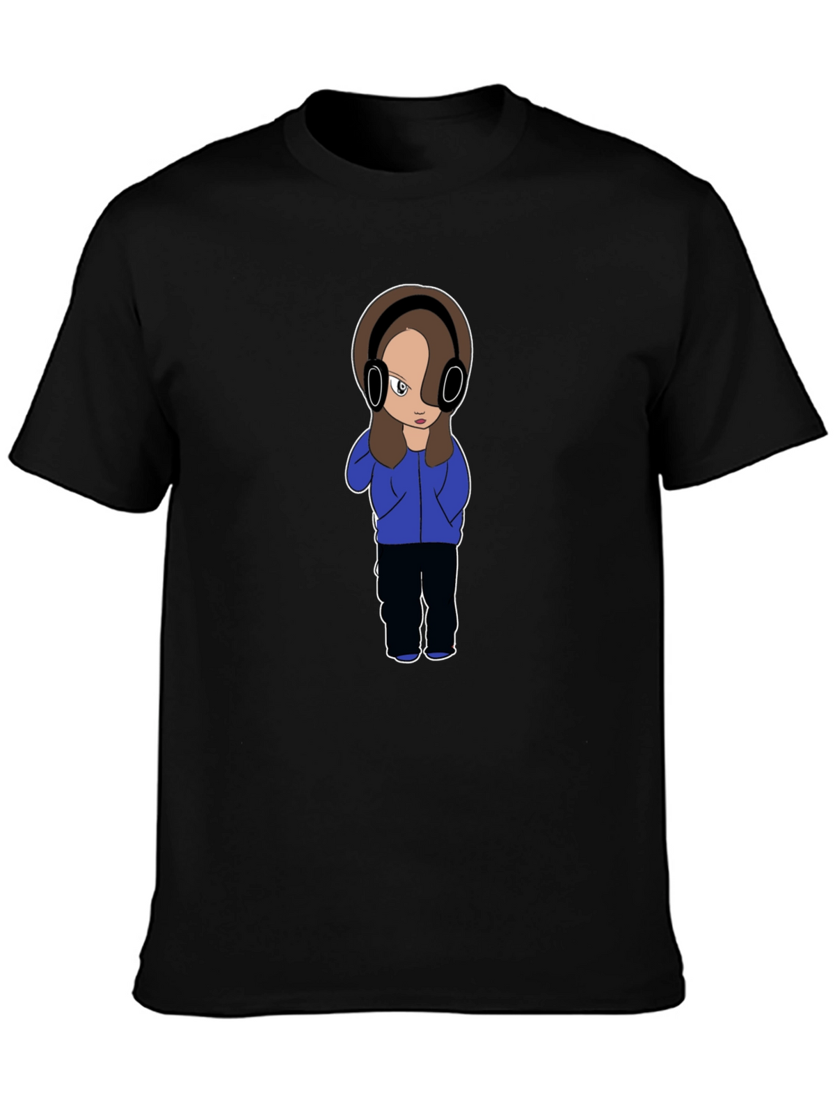 Cartoon Girl with Headphones Graphic T-Shirt