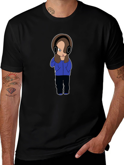 Cartoon Girl with Headphones Graphic T-Shirt