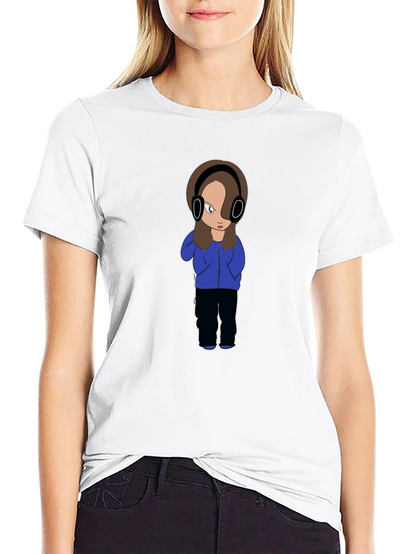 Cartoon Girl with Headphones Graphic T-Shirt