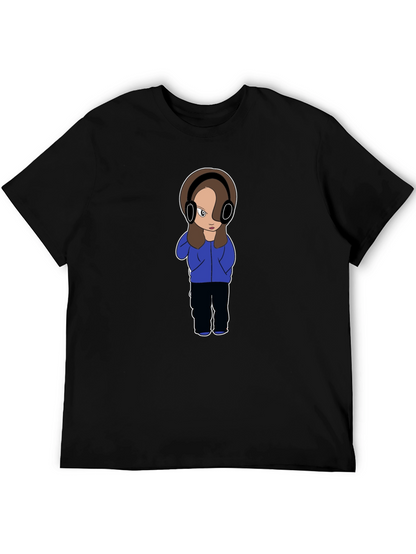Cartoon Girl with Headphones Graphic T-Shirt