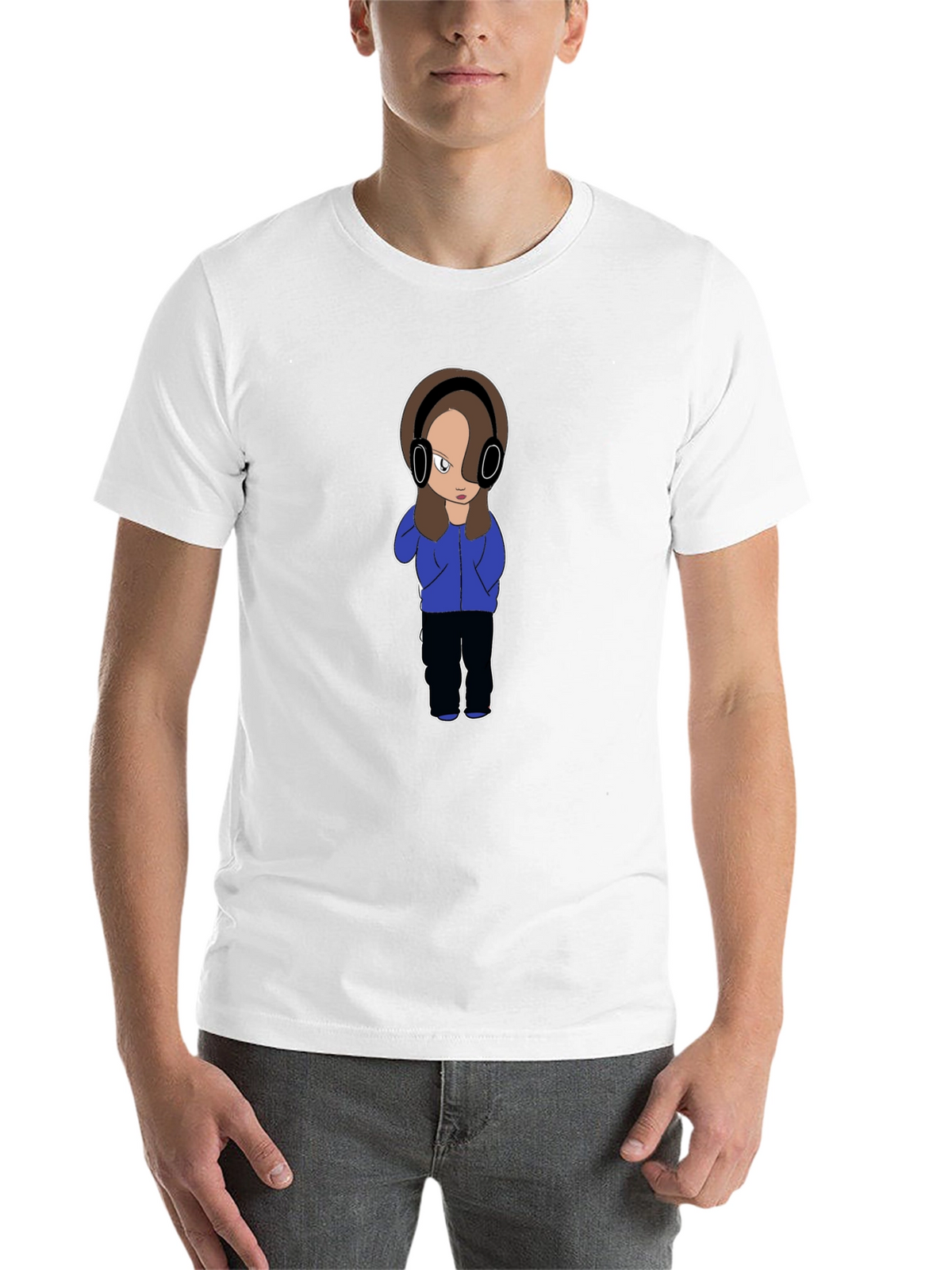 Cartoon Girl with Headphones Graphic T-Shirt