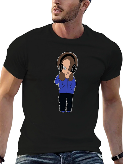 Cartoon Girl with Headphones Graphic T-Shirt