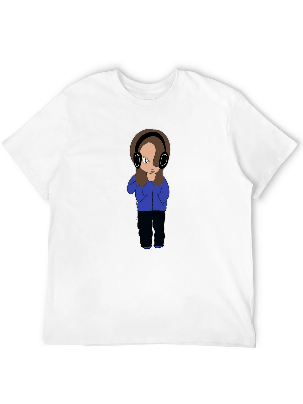 Cartoon Girl with Headphones Graphic T-Shirt