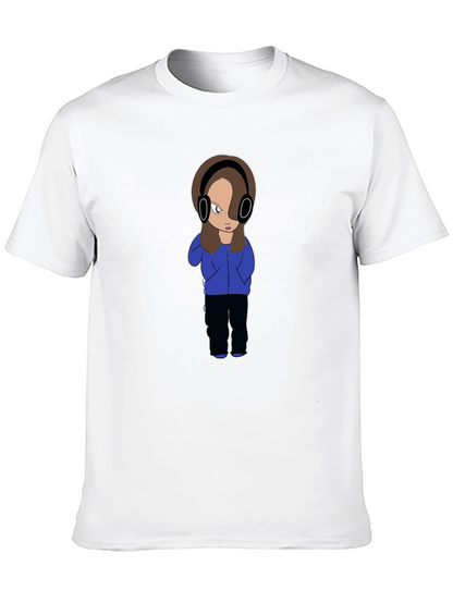 Cartoon Girl with Headphones Graphic T-Shirt