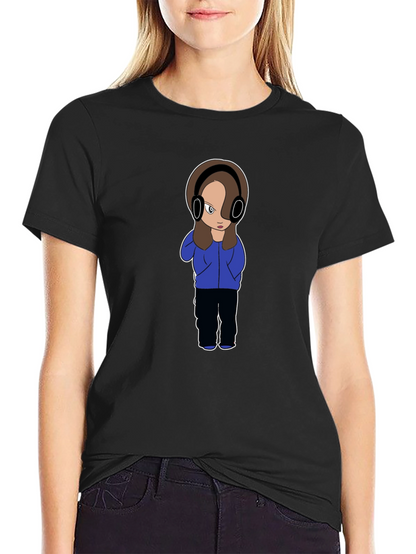 Cartoon Girl with Headphones Graphic T-Shirt