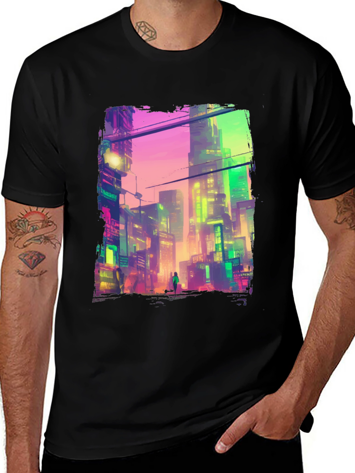 Cyberpunk City Graphic Tee - Futuristic Style