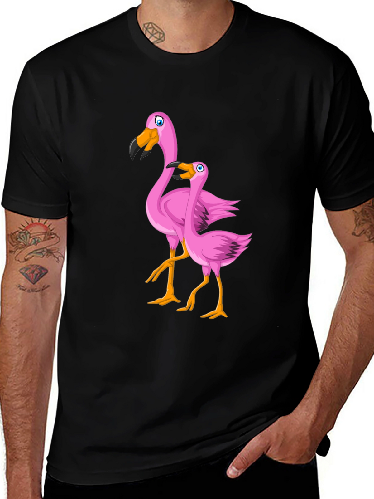 Pink Flamingo Graphic T-Shirt - Black Cotton Tee
