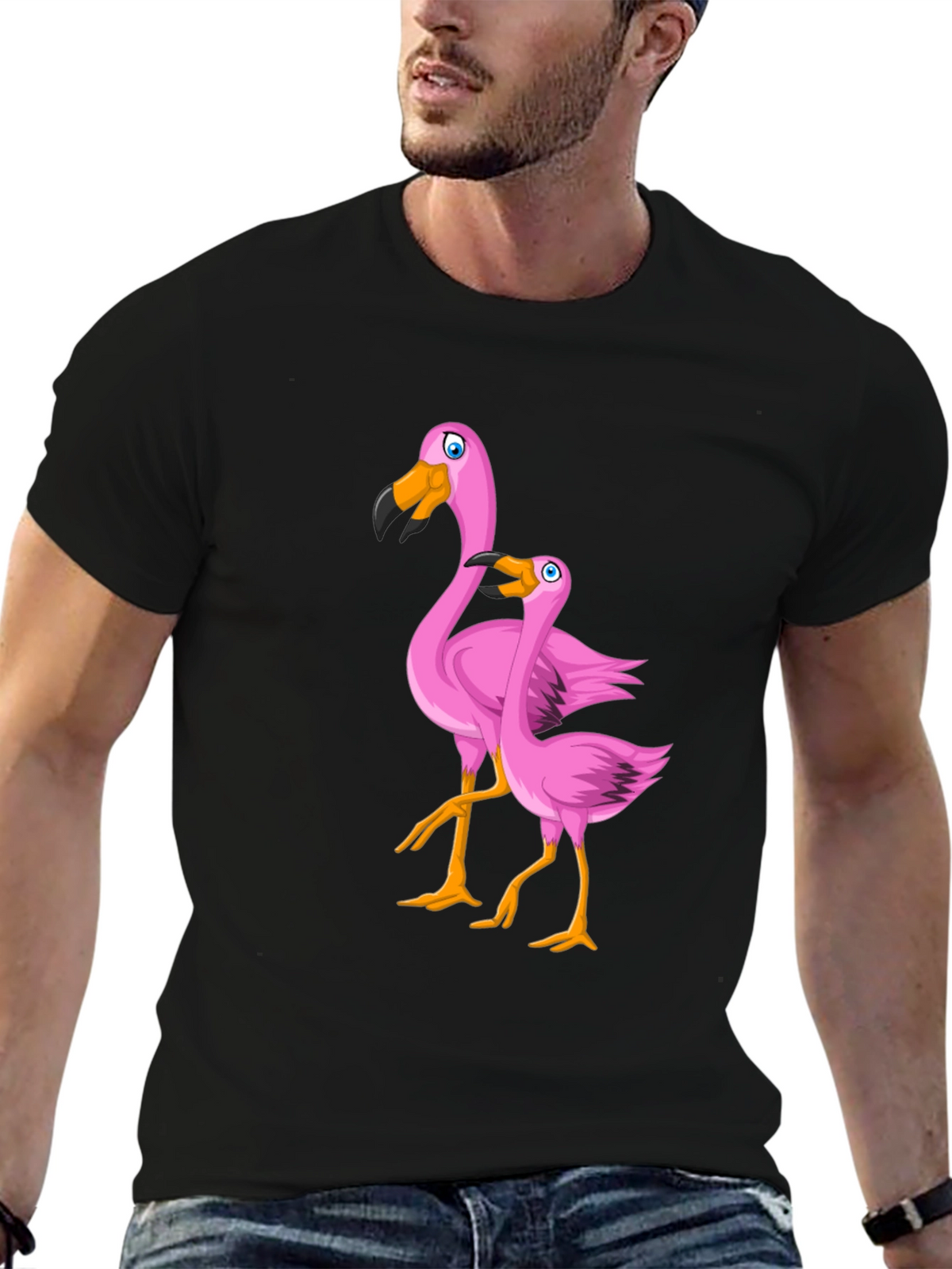 Pink Flamingo Graphic T-Shirt - Black Cotton Tee