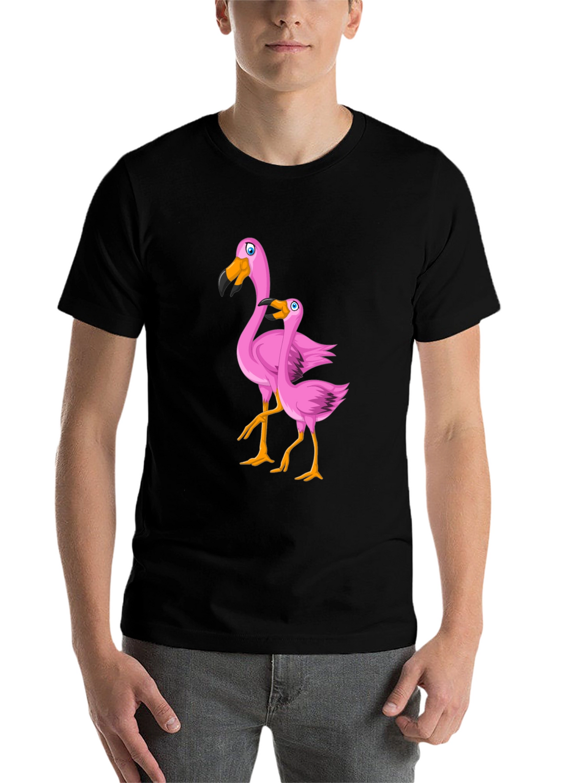 Pink Flamingo Graphic T-Shirt - Black Cotton Tee