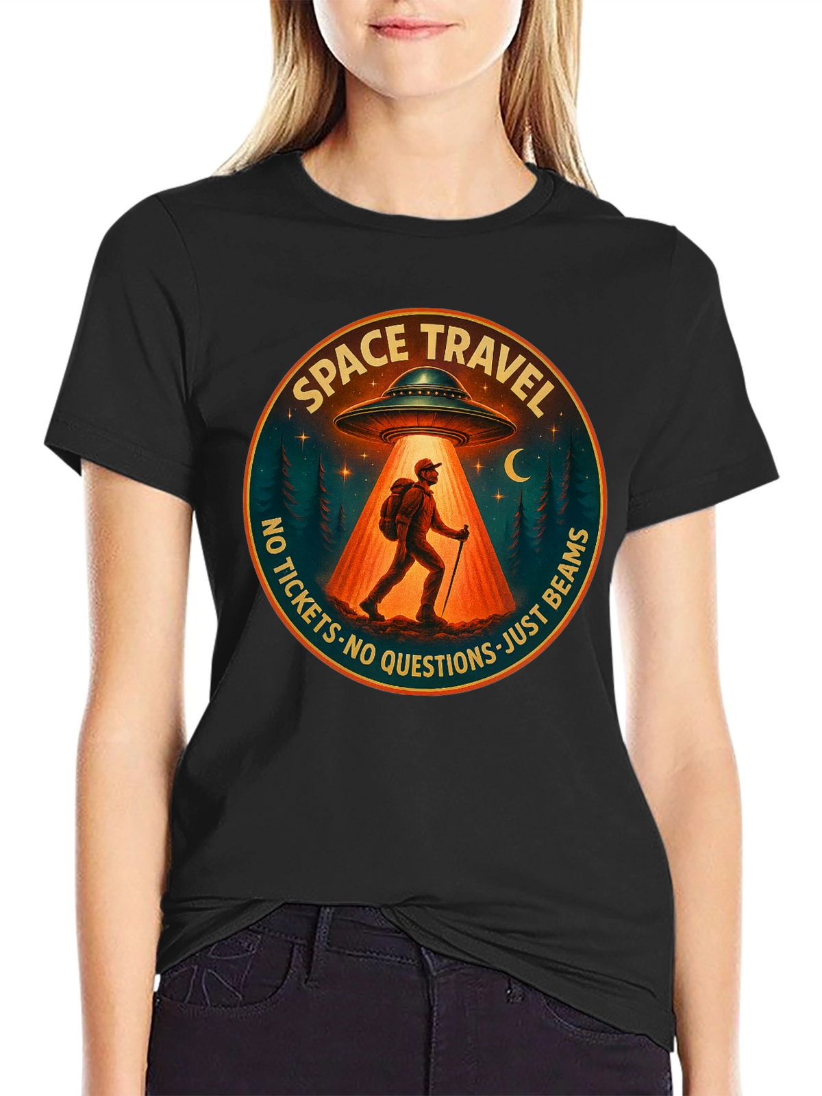 Space Travel UFO Abduction Graphic Tee