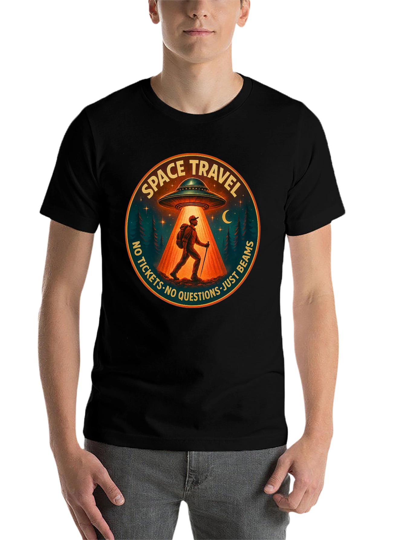 Space Travel UFO Abduction Graphic Tee