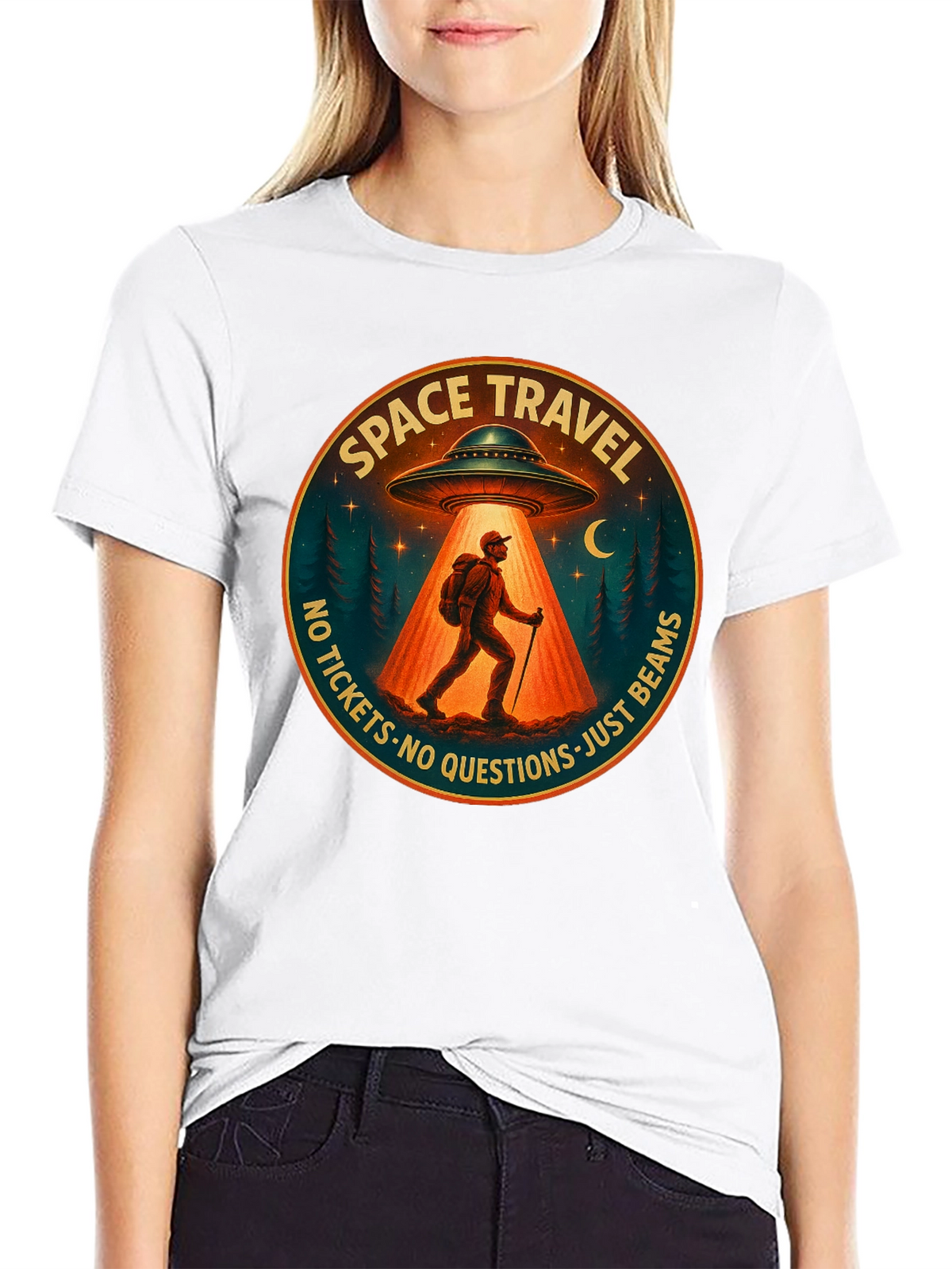 Space Travel UFO Abduction Graphic Tee