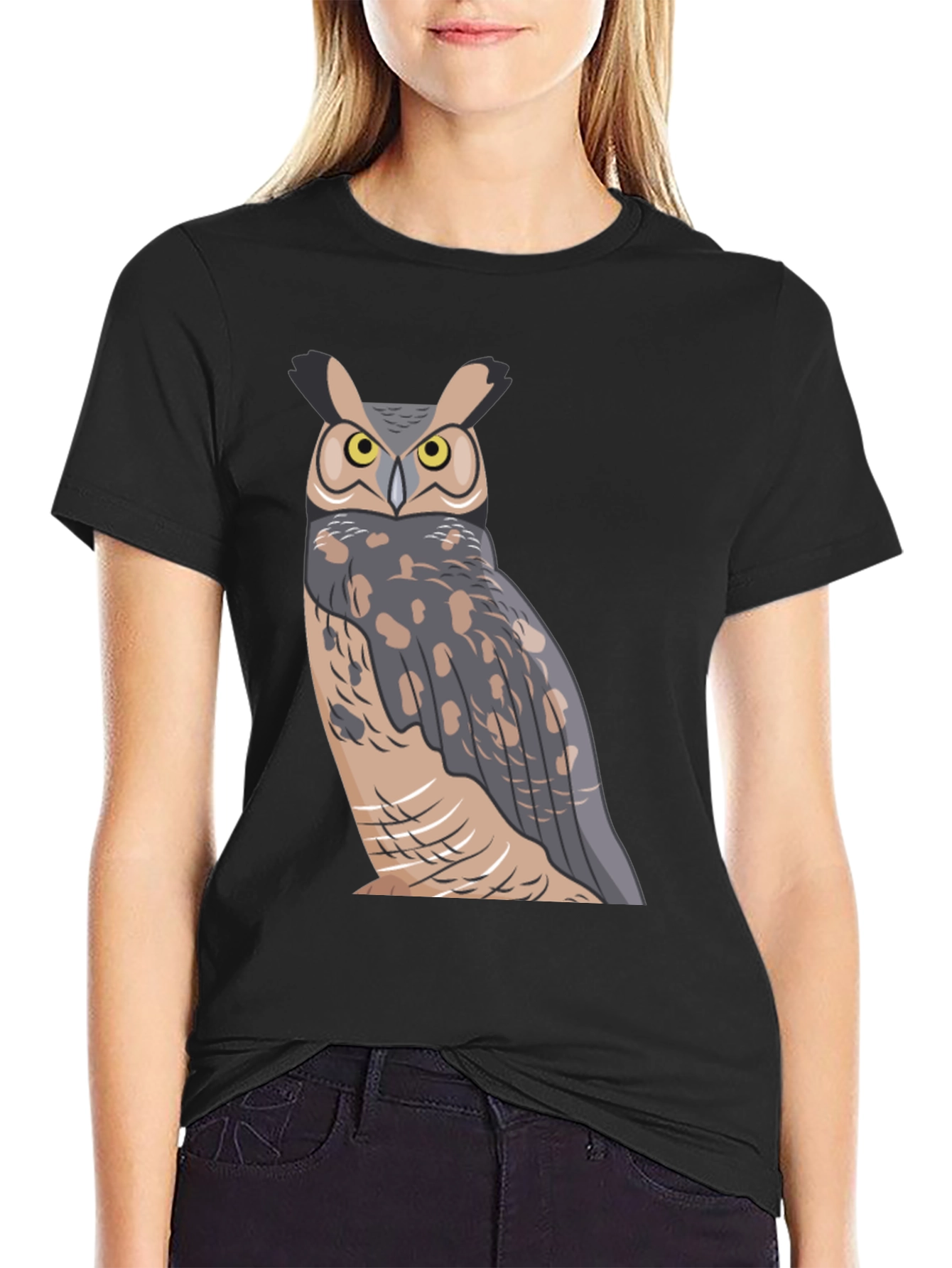 Owl Graphic Print Black T-Shirt